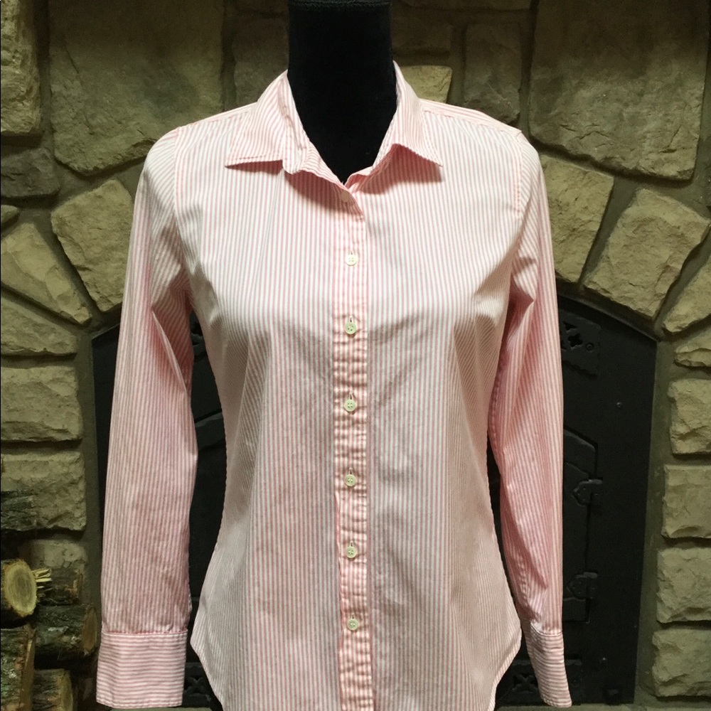 J Crew Haberdashery Button Up Top Pink/White Sz S